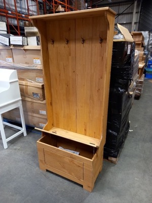 2 X BRAND NEW WAX PINE HALLWAY UNIT WITH COAT HANGERS AND SHOE STORAGE 149CM X 48CM X 14CM