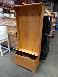 2 X BRAND NEW WAX PINE HALLWAY UNIT WITH COAT HANGERS AND SHOE STORAGE 149CM X 48CM X 14CM