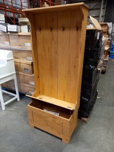 2 X BRAND NEW WAX PINE HALLWAY UNIT WITH COAT HANGERS AND SHOE STORAGE 149CM X 48CM X 14CM