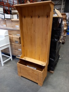 2 X BRAND NEW WAX PINE HALLWAY UNIT WITH COAT HANGERS AND SHOE STORAGE 149CM X 48CM X 14CM