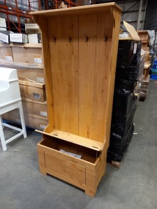 2 X BRAND NEW WAX PINE HALLWAY UNIT WITH COAT HANGERS AND SHOE STORAGE 149CM X 48CM X 14CM