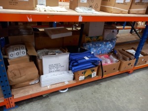 FULL BAY CONTAINING APPROX 1000 PIECES OF MIXED ITEMS IE DUNACEL TABLE CLOTHS, ROOM DÉCOR WALPAPER, TEST POTS, WATER FLOATS, PAINTUNG TRAYS, BATTING TEE AND NUMBER CARDS ETC