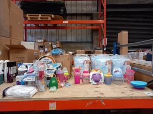 45 PIECE MIXED BABY LOT CONTAINING EXTR LARGE BABY PANTS, BABY TRAINING CUPS, FILTER WATER BOTTLES AND DUMMYS ETC