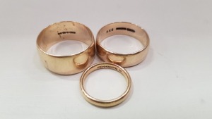 3 X GOLD COLOURED RINGS (2 STAMPED 9CT)