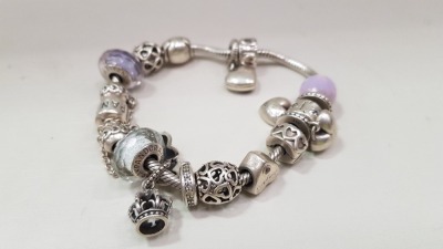 1 X PANDORA STYLE BRACELET WITH VARIOUS CHARMS