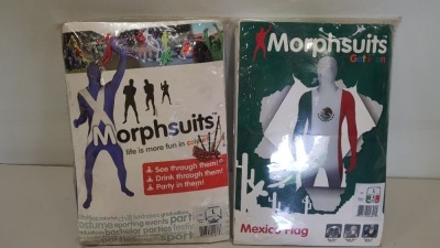 21 PIECE MIXED MORPHSUIT LOT CONTAINING 14 X MEXIO MORPHSUITS SIZE LARGE AND 7 X SCOTLAND MORPHSUITS SIZE LARGE