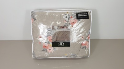 6 X BRAND NEW DREAMS & DRAPES PENELOPE FLOWER PRINTED REVERSIBLE BED SPREADS IN CORAL 2 BOXES W.