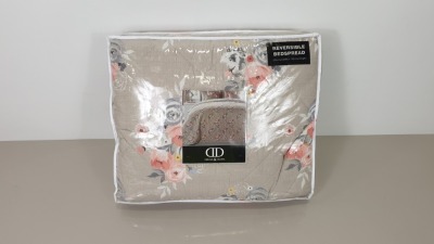 6 X BRAND NEW DREAMS & DRAPES PENELOPE FLOWER PRINTED REVERSIBLE BED SPREADS IN CORAL 2 BOXES W.