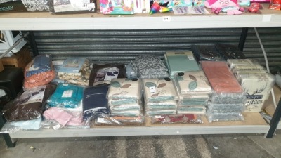 1 FULL BAY CONTAINING LARGE AMOUNTS OF LUXURY BATH TOWELS, SOFA SKIN CHAIR COVERS, RINGLEYS PILLOW