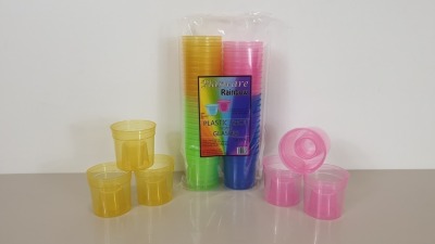 2000 X ASSORTED COLOURED PLASTIC SHOT BOMB GLASSES CE MARKED 25 ML - (20 X 50 PER CARTON) - IN 2