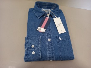 12 X BRAND NEW JACK WILLS CALBOURNE INDIGO SHIRTS SIZE XS IN BLUE WITH SWING TICKETS RRP £64.95 EACH TOTAL £779.40 IN 1BOX