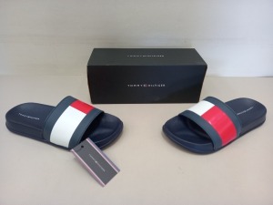 6 X BRAND NEW PAIRS OF GENUINE TOMMY HILFIGER NAVY/WHITE/RED POOL SLIDERS SIZE UK 3.5 (EUR 36) - BOXED WITH SWING TICKETS - STYLE T380-30227-0634Y004