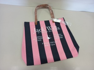 24 X BRAND NEW JACK WILLS EASTLEIGH TOTE BAGS IN PINK / BLACK STRIPE WITH SWING TICKETS RRP £19.95 EACH TOTAL £478.80 - PICK LOOSE