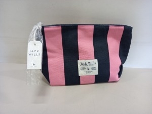 15 X BRAND NEW JACK WILLS HAYLE LARGE POUCH BAGS IN PINK / BLACK STRIPE WITH SWING TICKETS RRP £24.95 EACH TOTAL £374.25 - PICK LOOSE