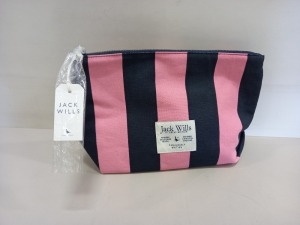 15 X BRAND NEW JACK WILLS HAYLE LARGE POUCH BAGS IN PINK / BLACK STRIPE WITH SWING TICKETS RRP £24.95 EACH TOTAL £374.25 - PICK LOOSE