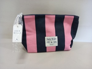 15 X BRAND NEW JACK WILLS HAYLE LARGE POUCH BAGS IN PINK / BLACK STRIPE WITH SWING TICKETS RRP £24.95 EACH TOTAL £374.25 - PICK LOOSE