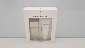 34 X BRAND NEW RAMPAGE GIFT SETS INCLUDING 30ML EAU DE PARFUM NATURAL SPRAY AND 40ML BODY LOTION. (PLEASE NOTE BOXES ARE SLIGHTY DAMAGED)