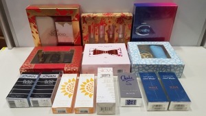 14 PIECE ASSORTED PERFUME LOT CONTAINING JOVAN MUSK, VARIOUS GIFT SETS IE TED BAKER, GAI MATTIOLO, JUST CAVALLI PINK ETC, DAVIDOFF COOL WATER, REVLON, ELIZABETH ARDEN SUNFLOWERS ETC (PLEASE NOTE BOXES SLIGHTLY DAMAGED)