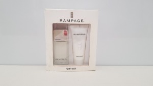 34 X BRAND NEW RAMPAGE GIFT SETS INCLUDING 30ML EAU DE PARFUM AND 40ML BODY LOTION. (PLEASE NOTE BOXES SLIGHTLY DAMAGED)