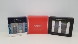 13 PIECE ASSORTED GIFT SET LOT CONTAINING 3 X LIFE BY SPRIT GIFT SET, 6 X VERA WANG EMBRACE GIFT SET AND 4 X BESTBRANDNEWYORK GIFT SET. (PLEASE NOTE BOXES DAMAGED)