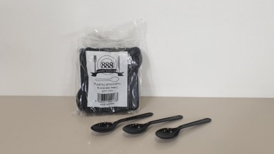 2000 X MID HEAVY BLACK PLASTIC SPOONS (10 X 100 PER CARTON) - IN 2 CARTONS