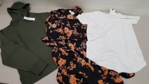 22 PIECE MIXED MISS SELFRIDGE AND TOPMAN LOT CONTAINING TOPMAN GREEN HOODIES SIZE EXTRA LARGE, MISS SELFRIDGE FLOWER DETAILED DRESSES UK SIZE 6 AND TOPMAN WHITE T SHRTS SIZE SMALL