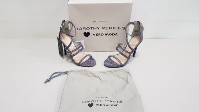 11 X BRAND NEW DOROTHY PERKINS VERA MODA VMNICE SANDAL DP SILVER HEELS UK SIZE 3 RRP £55.00 (TOTAL RRP £605.00)