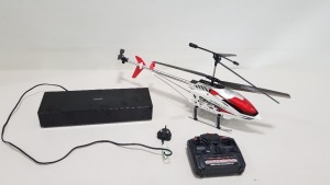 2 PIECE ASSORTED LOT CONTAINING 1 X SAMSUNG ONE CONNECT (MODEL SOC1001M) AND 1 X EXTREME 2.4G REMOTE CONTROL HELICOPTER.