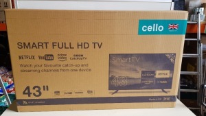 1 X BRAND NEW CELLO 43 SMART FULL HD TV