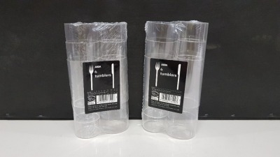 640 X BRAND NEW PACKS OF 6 HIGH BALL SLIM JIM CLEAR PLASTIC TUMBLERS IN 160 DISPLAY BOXES - ON 1 FULL PALLET -3840 INDIVIDUAL TUMBLERS IN THE LOT