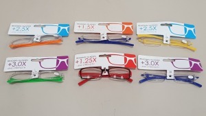 300 X PAIRS OF READING GLASSES IN VARIOUS STRENGTHS FROM 1.25-3.00 WITH HEADER CARDS IN 1 BOX