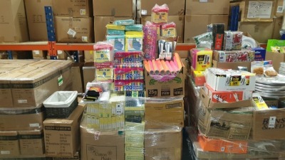 MIXED PALLET LOT OF BRAND NEW HOUSEHOLD / MISC PRODUCT IE.SPONGE SCOURERS, HI GLO PAPER, ABSORBENT