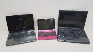 3 PIECE ASSORTED SPARES LOT CONTAINING; 1 X 17 TOSHIBA LAPTOP 1 X DELL M5010 LAPTOP 1 X HP MINI 210 LAPTOP (PLEASE NOTE ALL FOR SPARES)