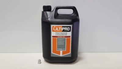 60 X BRAND NEW 5 LITRE ULTIPRO FROST PROOFER & ACCELERATOR (COLD WEATHER PROTECTION FOR MORTAR MIXES) - IN 15 BOXES