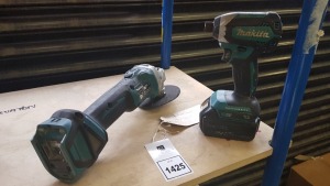 2 PIECE ASSORTED LOT CONTAINING 1 X MAKITA 18V DRILL AND 1 X MAKITA 115MM ANGLE GRINDER