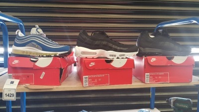 3 PIECE SHOE LOT CONTAINING 1 X NIKE AIR MAX 97 (SIZE 9), 1 X NIKE AIR MAX 95 PREMIUM SE (SIZE 11) AND 1 X NIKE AIR MAX ULTRA ESSENTIALS (SIZE 11)