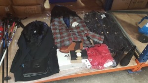 8 PIECE ASSORTED CLOTHING LOT CONTAINING ALDO SHOES, BESPOKE PERFUME, WOMENS COATS ETC