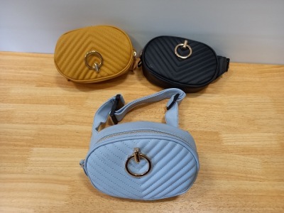 26 X BRAND NEW BUM BAGS IN BLACK, PALE BLUE AND MUSTARD