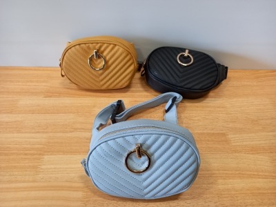 26 X BRAND NEW BUM BAGS IN BLACK, PALE BLUE AND MUSTARD