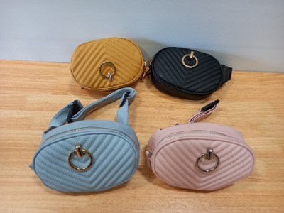 26 X BRAND NEW BUM BAGS IN BLACK, PALE BLUE, PINK AND MUSTARD