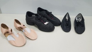 62 PIECE MIXED DANCE SHOE LOT CONTAINING SKAZZ BLACK CANVAS DANCE SHOES, SO DANCA BALLET SHOES IN BLACK AND NUDE IN VARIOUS SIZES