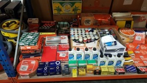 LARGE QUANTITY ASSORTED CAR LOT CONTAINING BRAKE FLUID, VARIOUS WHEEL BEARING KITS, STEERING & SUSPENSION AND VARIOUS FILTERS.