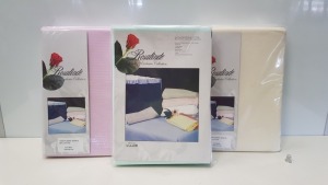 45 X BRAND NEW LORD OF LINENS ROSALINDE EXCLUSIVE COLLECTION 1 PAIR OF FLANNEL COT SHEETS IN VARIOUS COLOURS. (140X180CM) - IN 2 BOXES AND SOME LOOSE