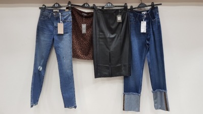 30 PIECE MIXED CLOTHING LOT CONTAINING MADE WELL DENIM SKINNY JEANS, PRINCIPLES ANIMAL MINI SKIRT, OASIS WOOL LONG PINK JACKET, WAREHOUSE DENIM JEANS AND OASIS BLACK LEATHER SKIRT ETC