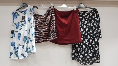 30 PIECE MIXED CLOTHING LOT CONTAINING DOROTHY PERKINS FOWER PRINT TOP, NEW ENGLAND STAR PRINTED TOP, BLUE ZOO SHIRT, PRINCIPLES LEATHER SKIRT, OASIS SEQUENCED SKIRT, CORDROY SKIRT, DEBENHAMS BODY SHAPER AND SLIM FIT TROUSERS ETC