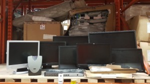 ASSORTED IT LOT CONTAINING VARIOUS MONITORS, KEYBOARDS MOUSES, WIRES ETC