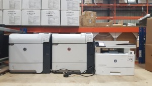 3 PIECE ASSORTED PRINTER LOT CONTAINING 1 X HP LASER JET PRO MFP M426FDN AND 2 X HP LASER JET 600 M603 PRINTER