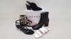 18 PIECE MIXED TOPSHOP SHOE LOT CONTAINING MAILLE BLACK HEELED ANKLE BOOTS, MARCO TAUPE SUEDE SANDAL BOOTS, HEIDI BLACK ZIP UP ANKLE BOTS, GOJI BLACK SUEDE STYLED HEELED SHOES ETC (TOTAL RRP £850.00)