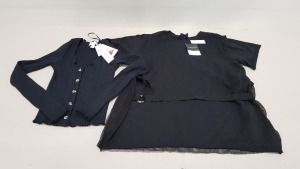 43 PIECE MIXED TOPSHOP CLOTHING LOT CONTAINING 23 X TOPSHOP PETITE LYCRA BLACK OPEN CHEST BUTTONED TOPS SIZE 10 AND 12 RRP (TOTAL RRP £368.00) AND 20 X TOPSHOP BLACK TOPS SIZE 8 (TOTAL RRP £480.00)