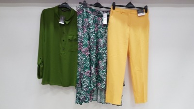 11 PIECE MIXED TOPSHOP AND DOROTHY PERKINS CLOTHING LOT CONTAINING DOROTHY PERKINS GREEN SHIRTS, ANKLE GRAZER TROUSERS, TOPSHOP FLOWER DETAILED SKIRT ETC (TOTAL RRP £300.00 +)